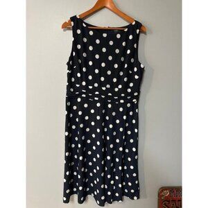 Womens Size XL Chaps Navy and White Polka Dot Dress